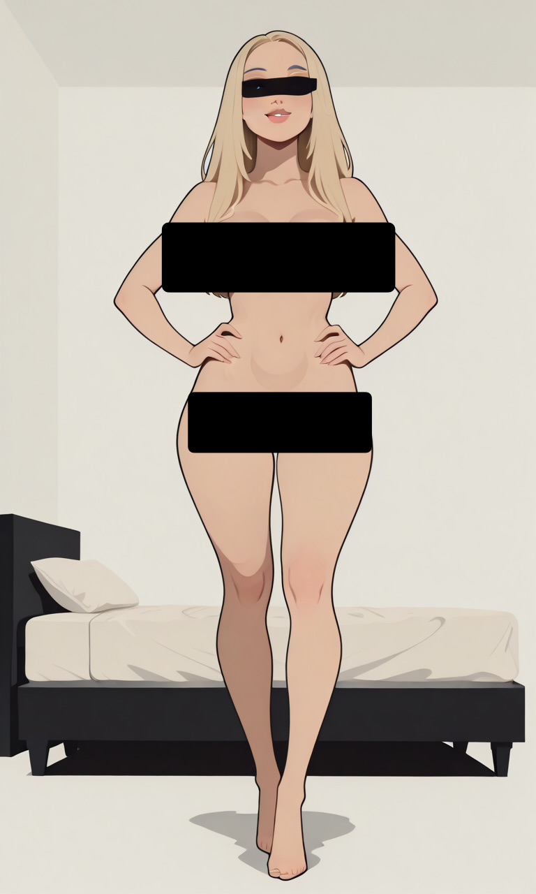 Censored Woman A nude woman with explicit areas covered by a thick black censor bar